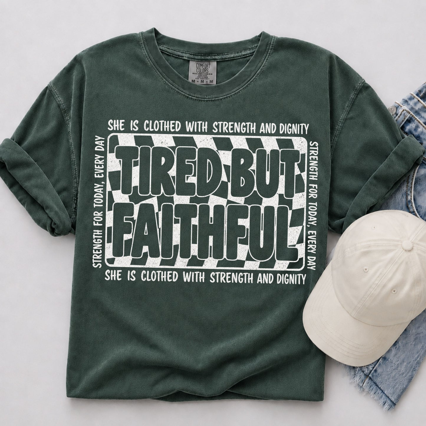 Tired But Faithful Tee in Blue Spruce
