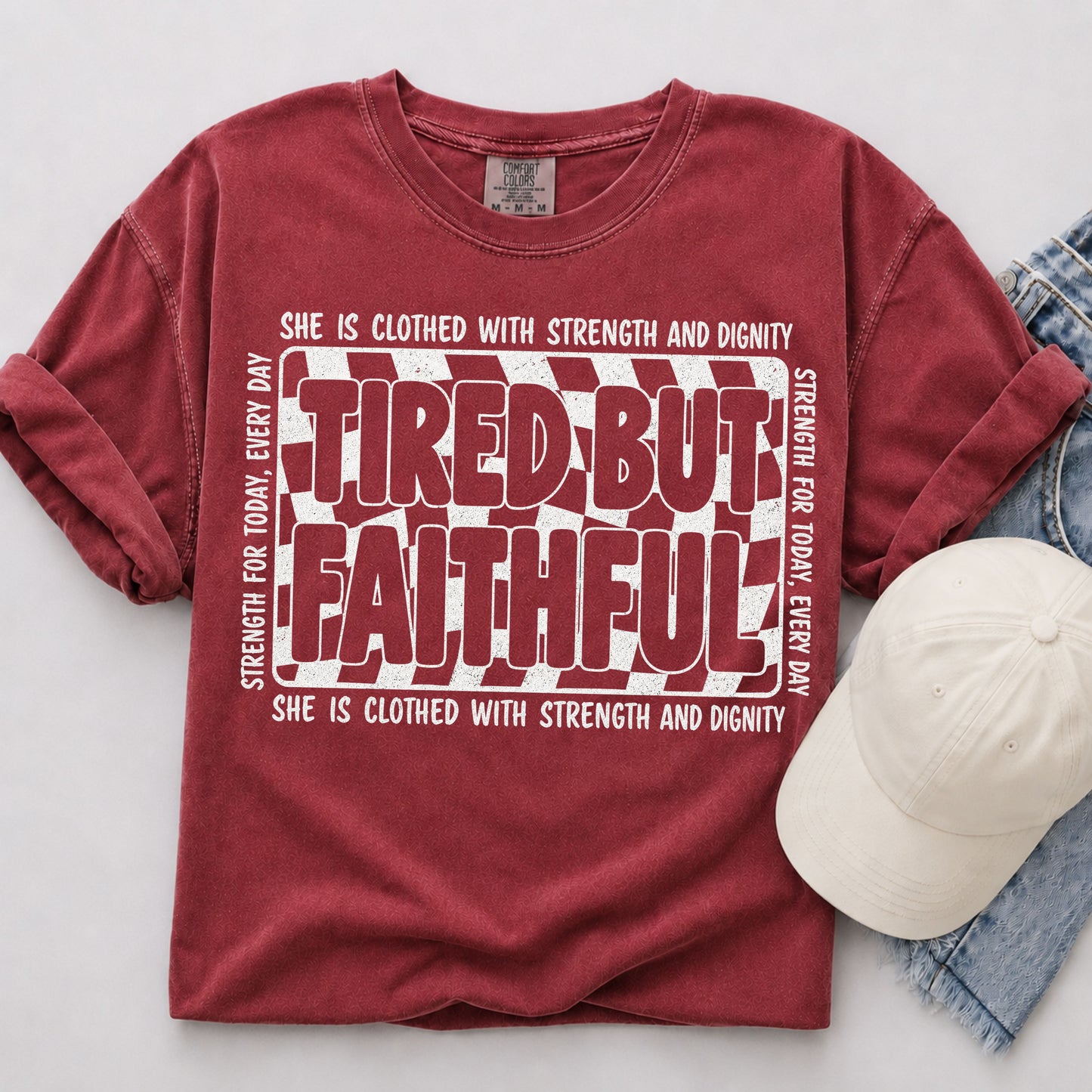 Tired But Faithful Tee in Chili