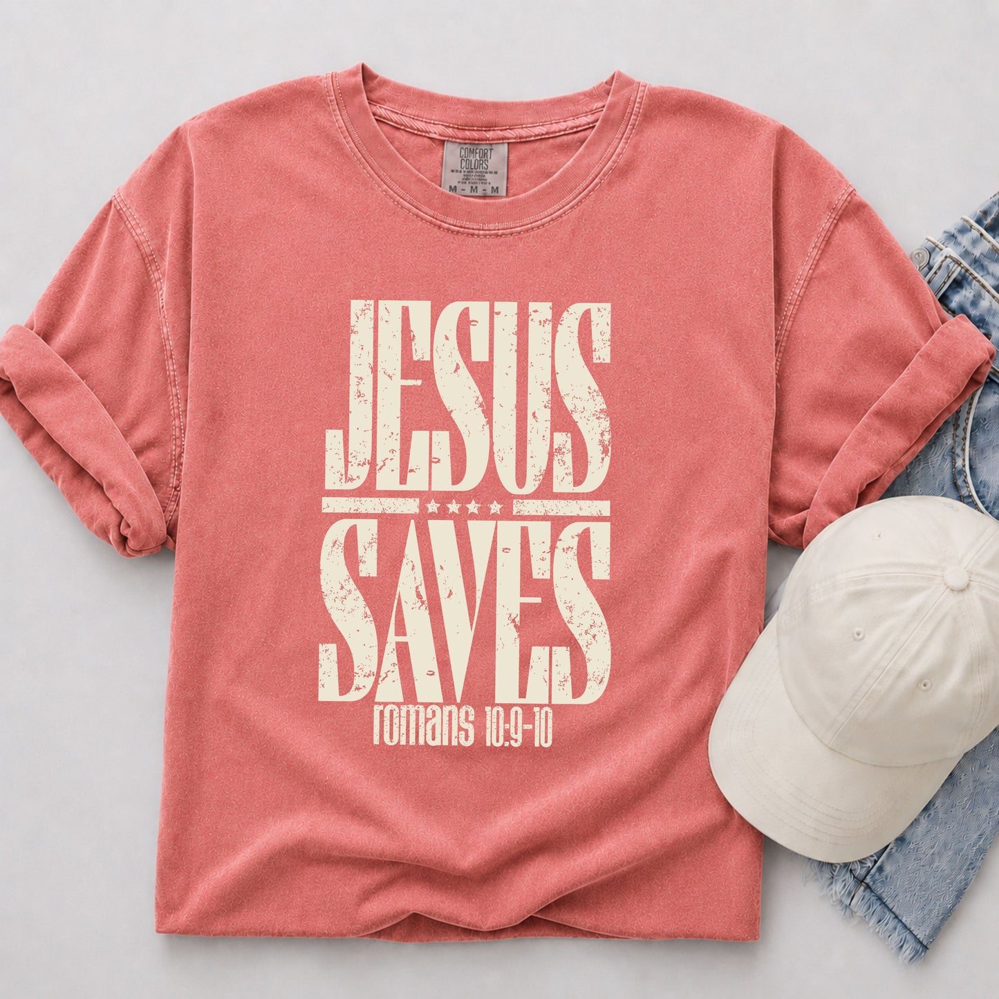 Jesus Saves Tee in Watermelon