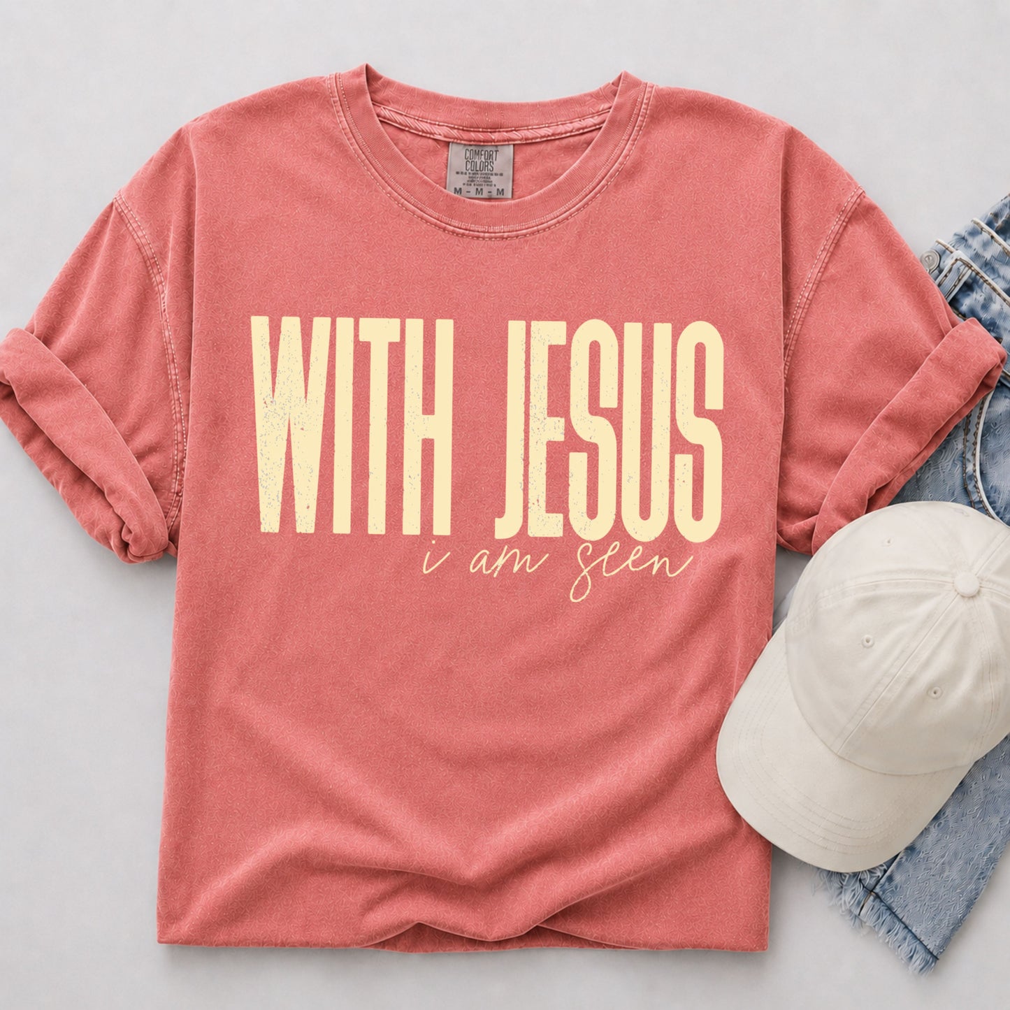 With Jesus I Am Seen Tee in Watermelon