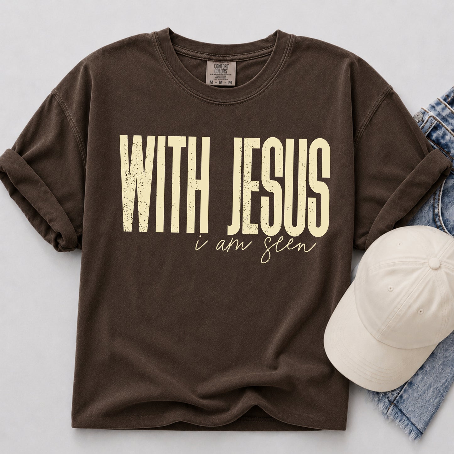 With Jesus I Am Seen Tee in Espresso