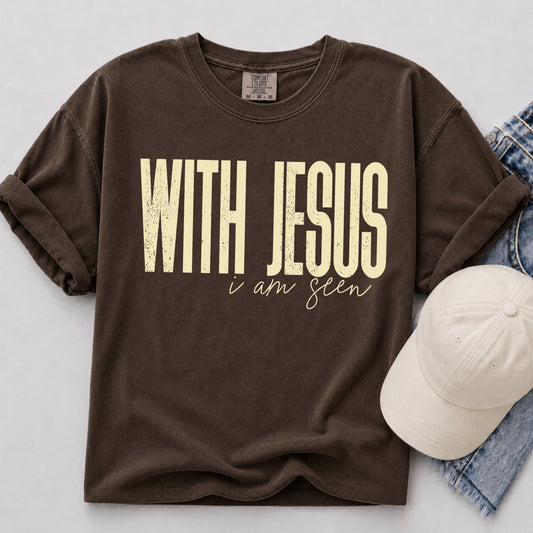 With Jesus I Am Seen Tee in Espresso