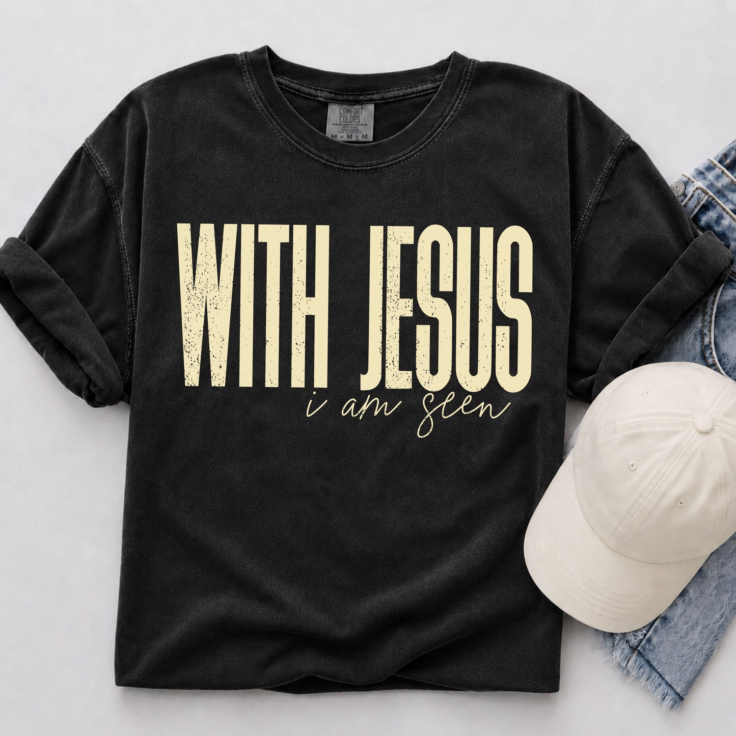 With Jesus I Am Seen Tee in Black