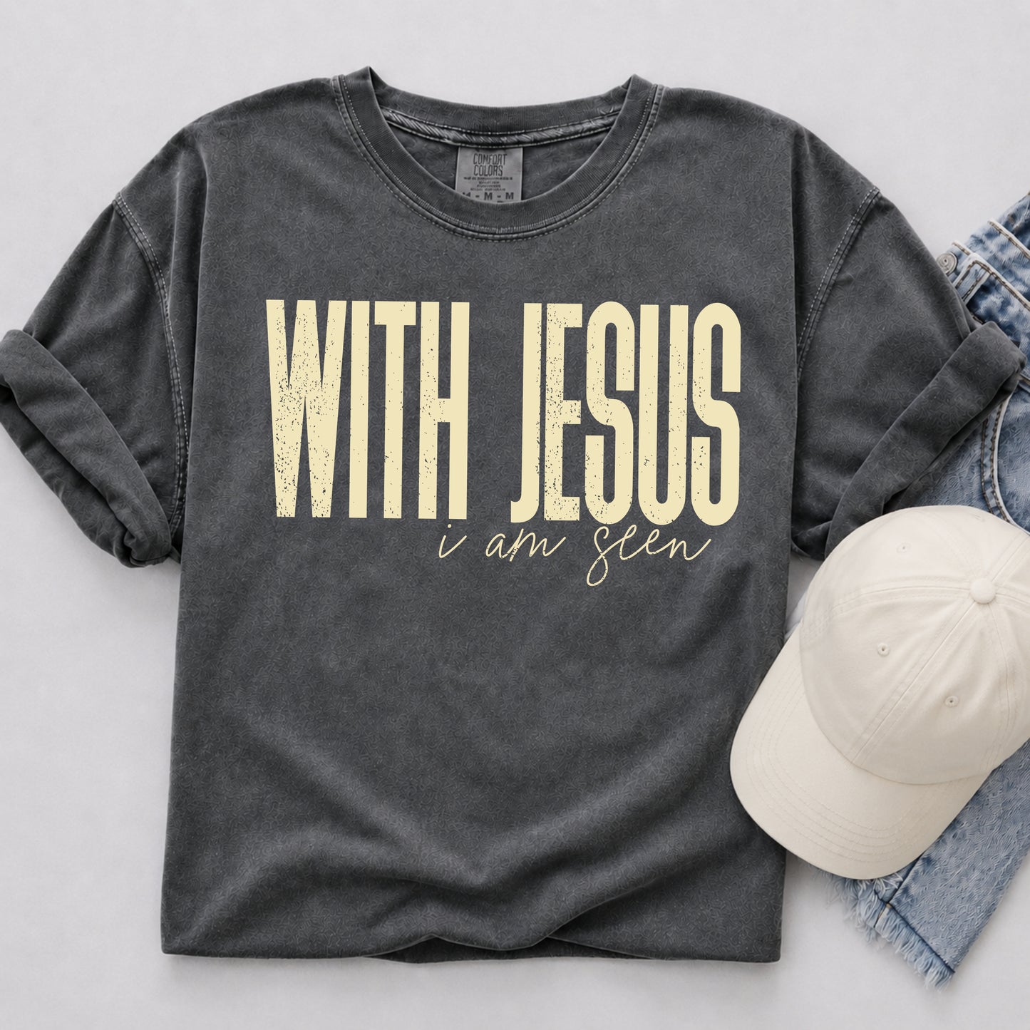 With Jesus I Am Seen Tee in Pepper