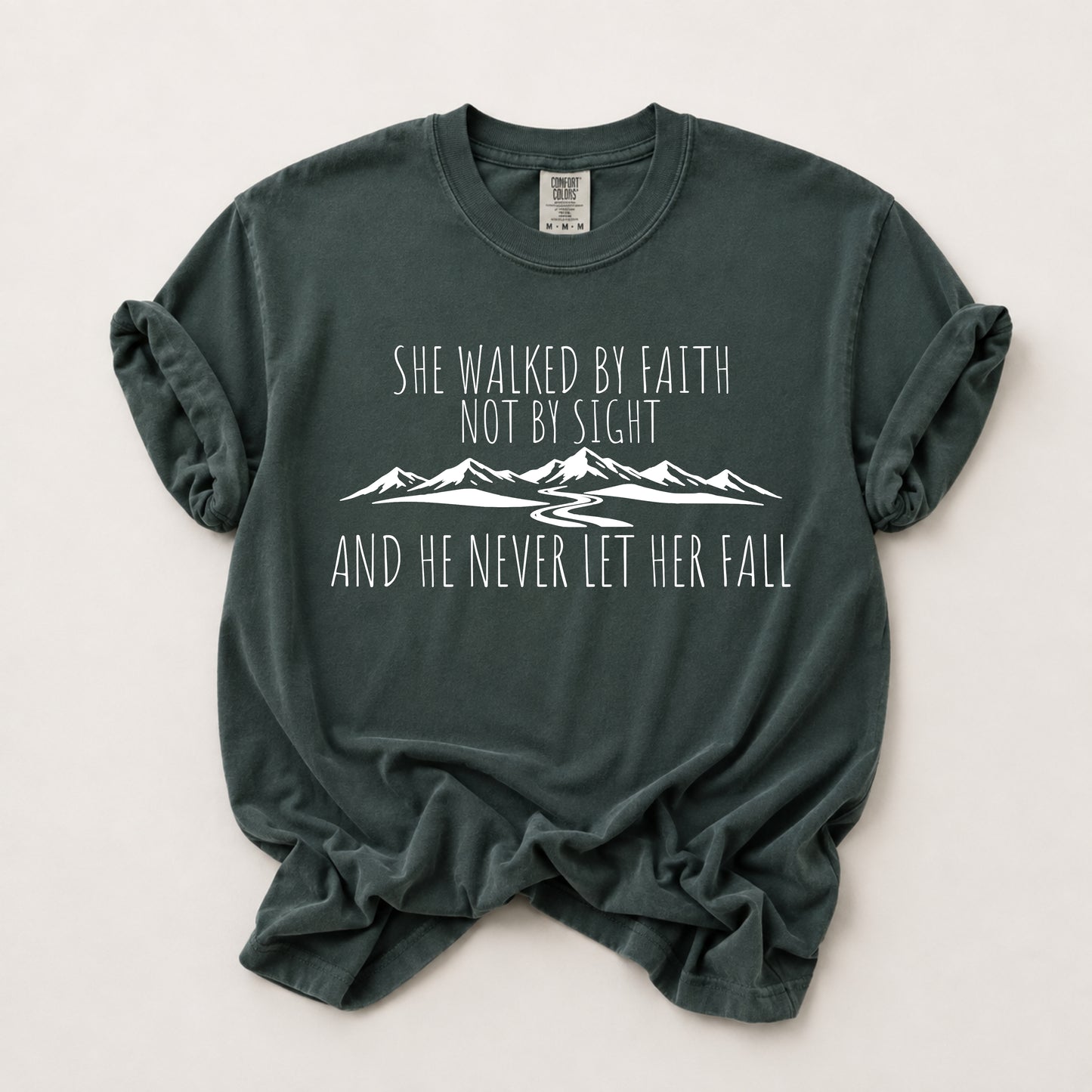 She Walked By Faith Tee in Blue Spruce