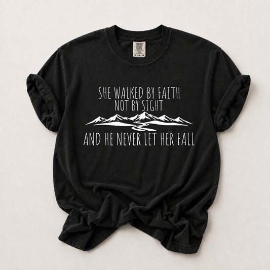 She Walked By Faith Tee in Black