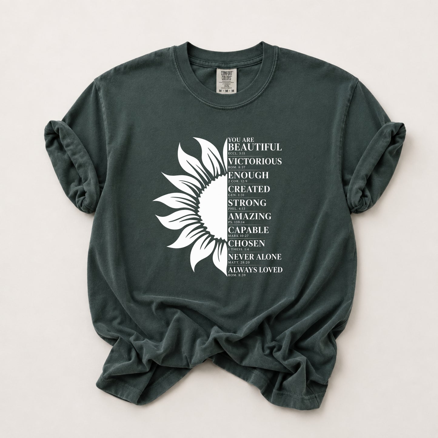 Sunflower Affirmations Tee in Blue Spruce