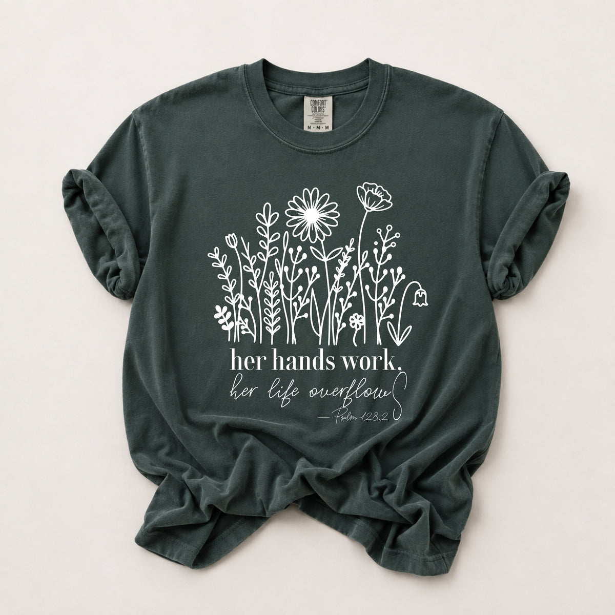 Her Hands Work Tee in Blue Spruce