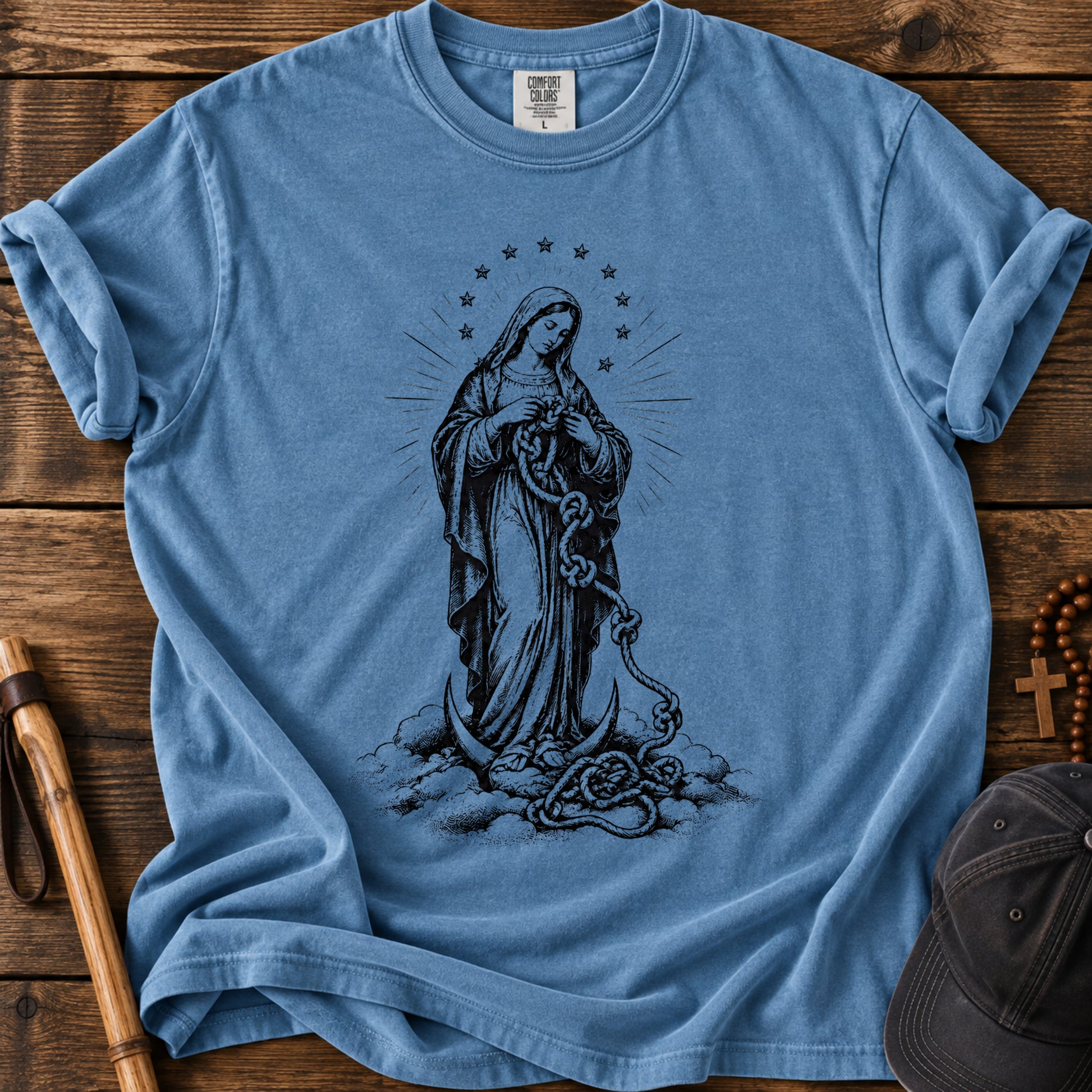 Our Lady Undoer of Knots Tee in Blue Jean