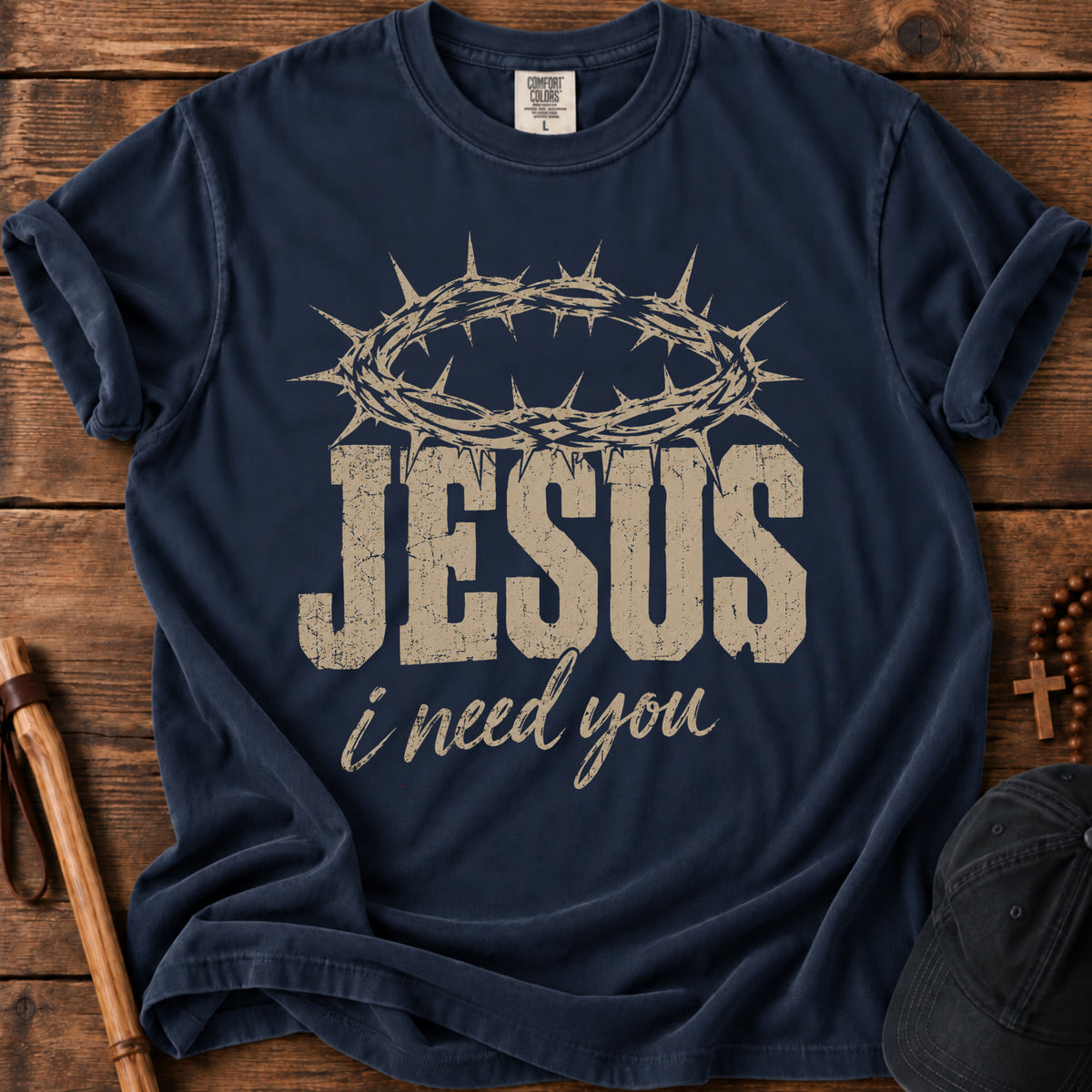 Jesus I Need You Tee in Navy