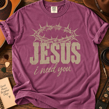 Jesus I Need You Tee in Berry