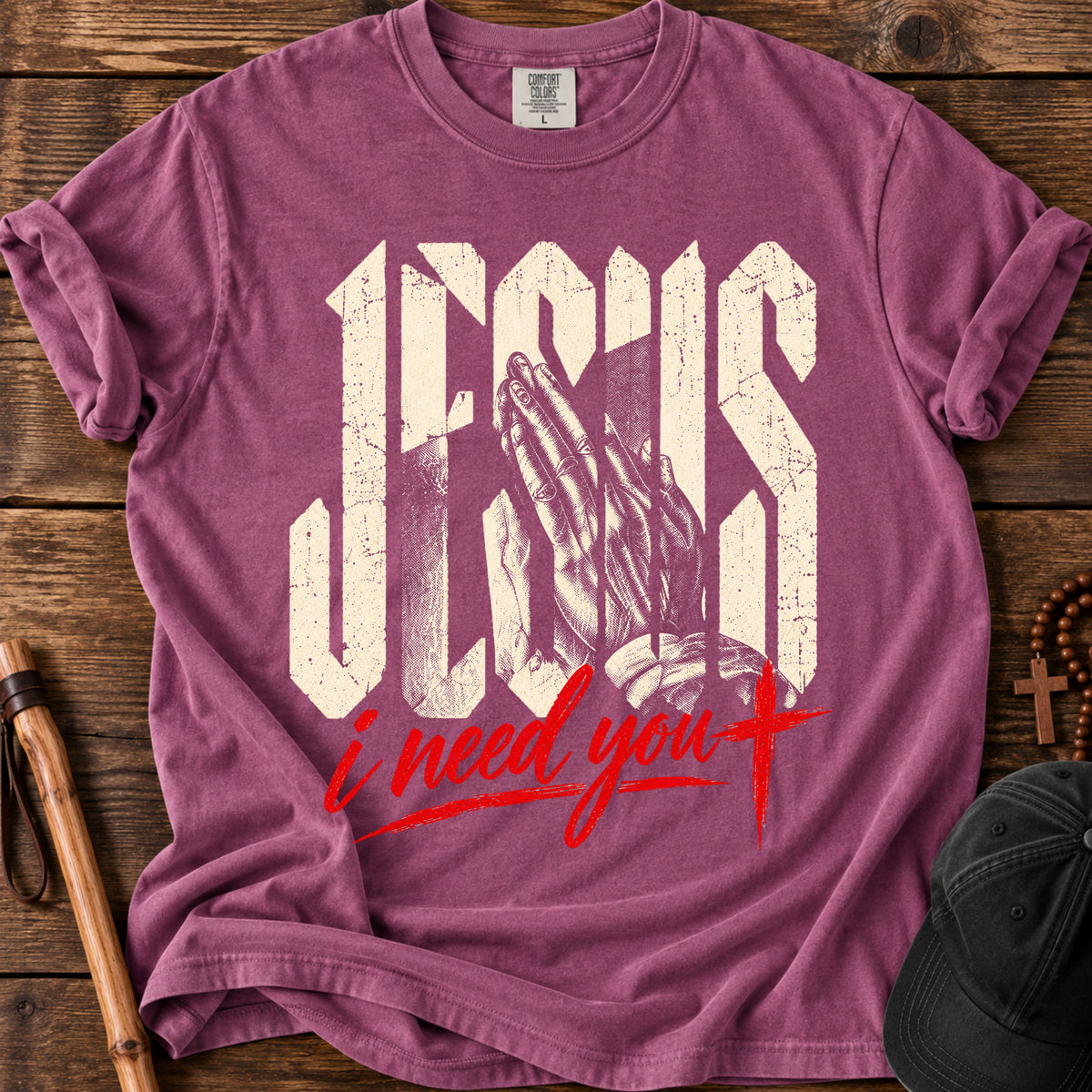 Praying Hands Tee in Berry