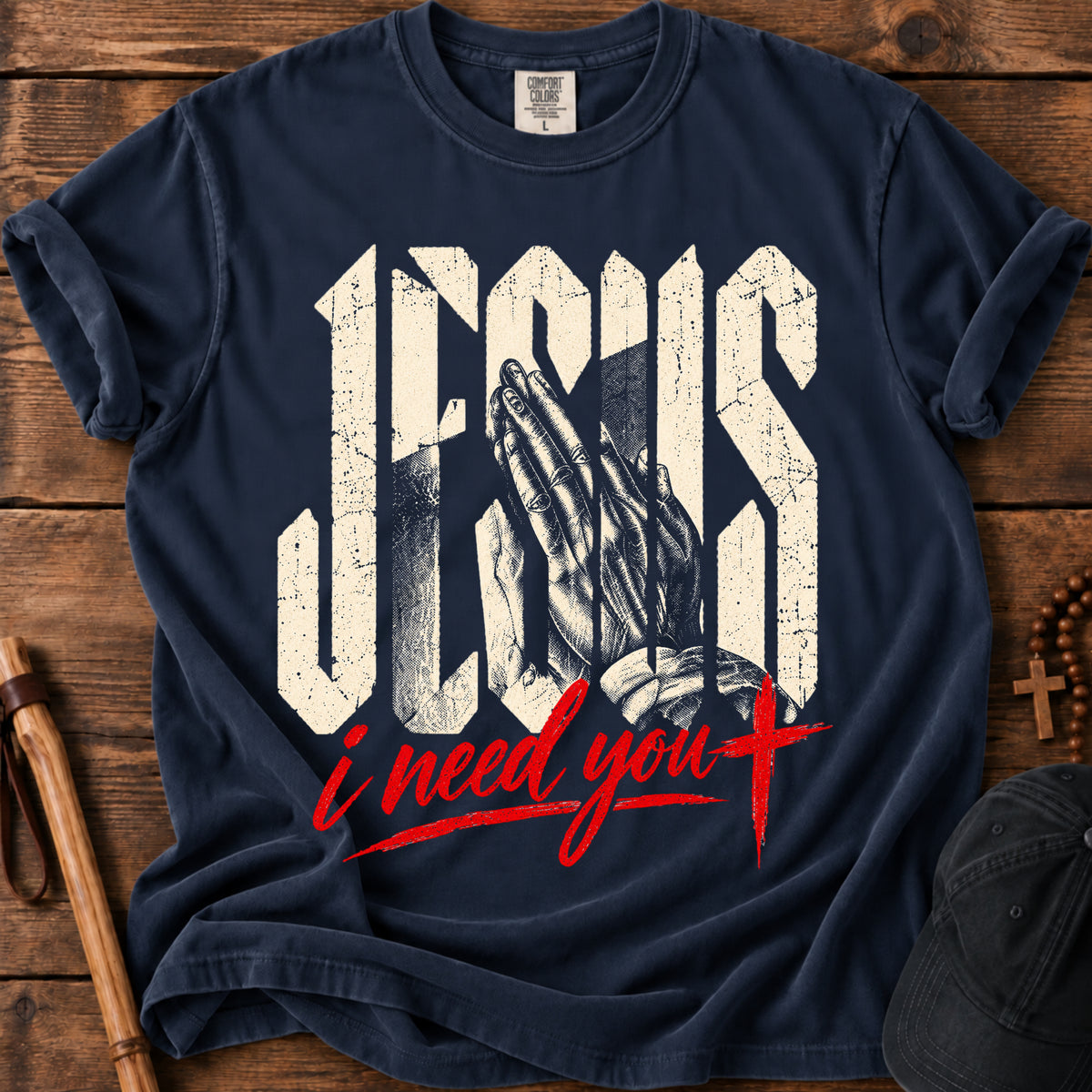Praying Hands Tee in Navy