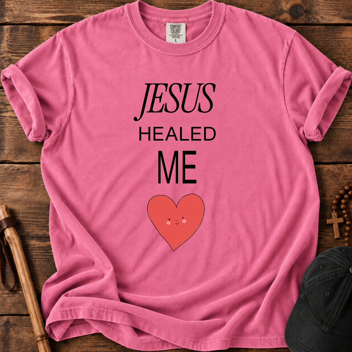 Jesus Healed Me Tee in Neon Pink