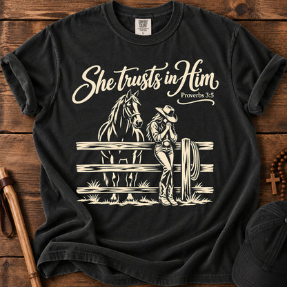 She Trusts in Him Tee in Black