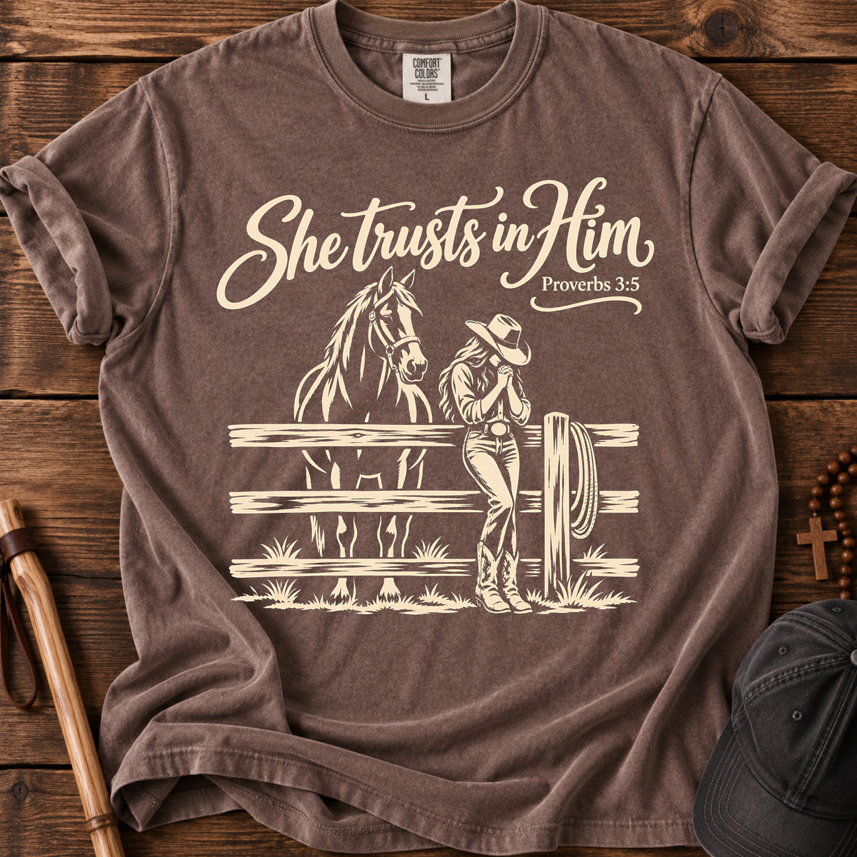 She Trusts in Him Tee in Espresso