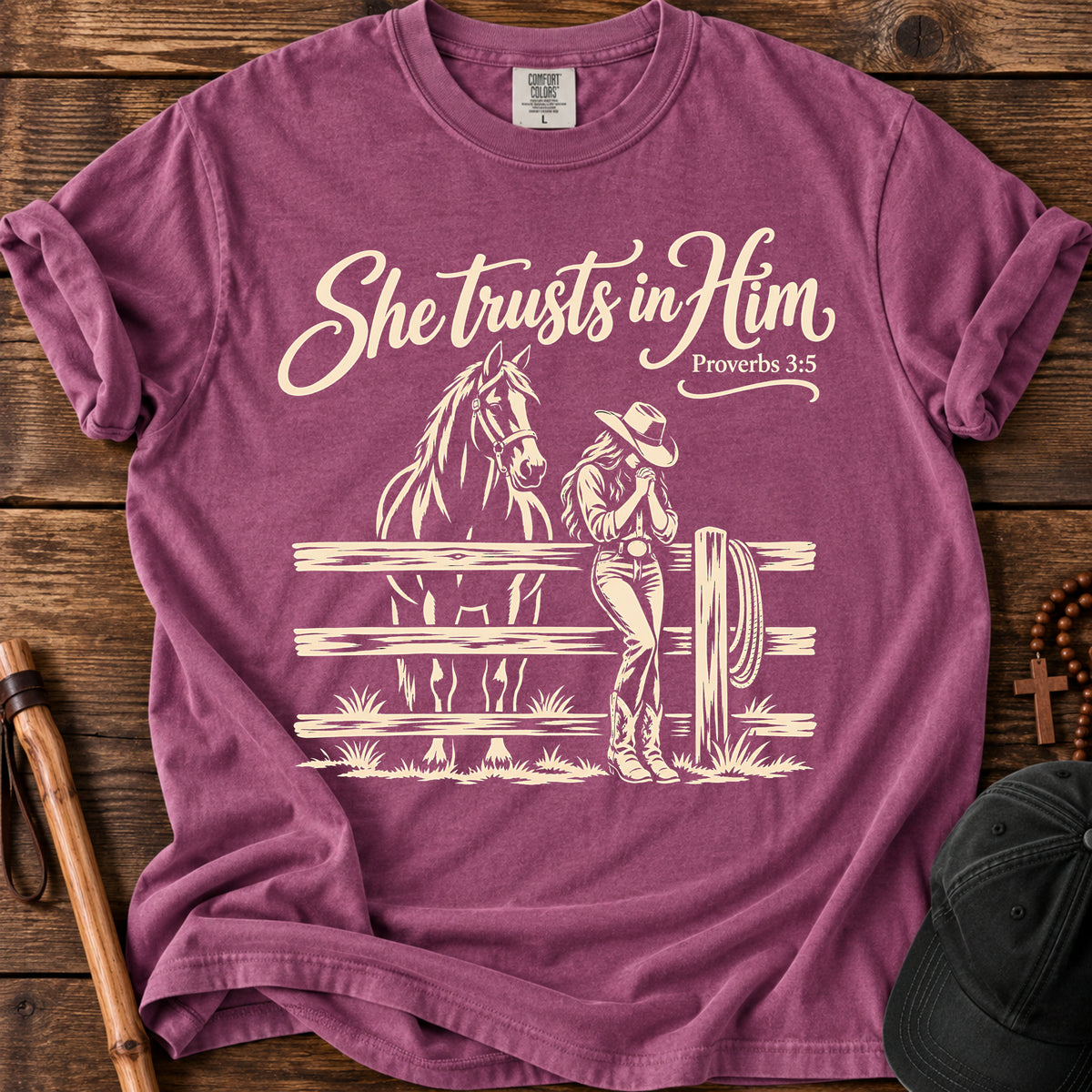 She Trusts in Him Tee in Berry
