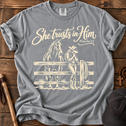 She Trusts in Him Tee in Grey