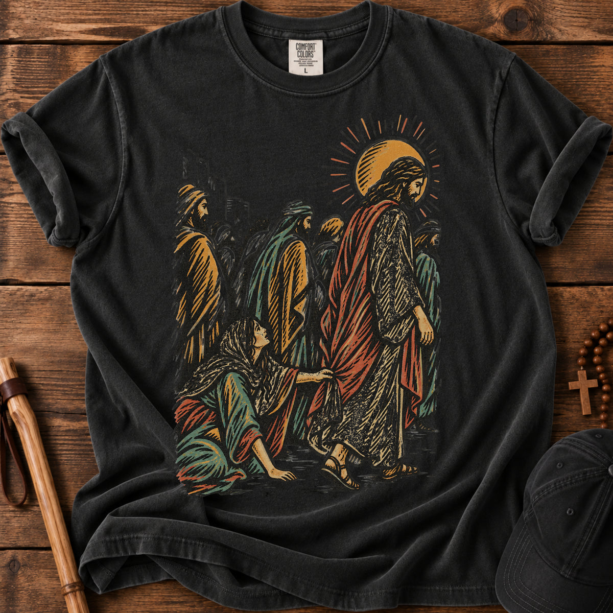 Jesus Walking Among the Crowd Tee in Black