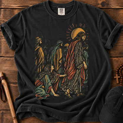Jesus Walking Among the Crowd Tee in Black
