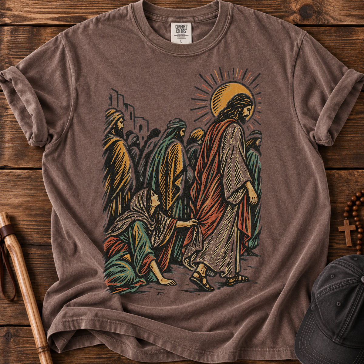 Jesus Walking Among the Crowd Tee in Espresso