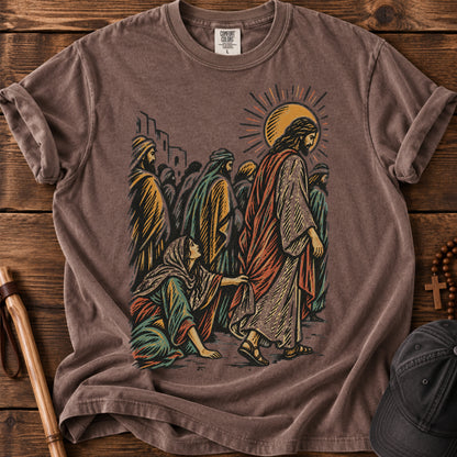 Jesus Walking Among the Crowd Tee in Espresso
