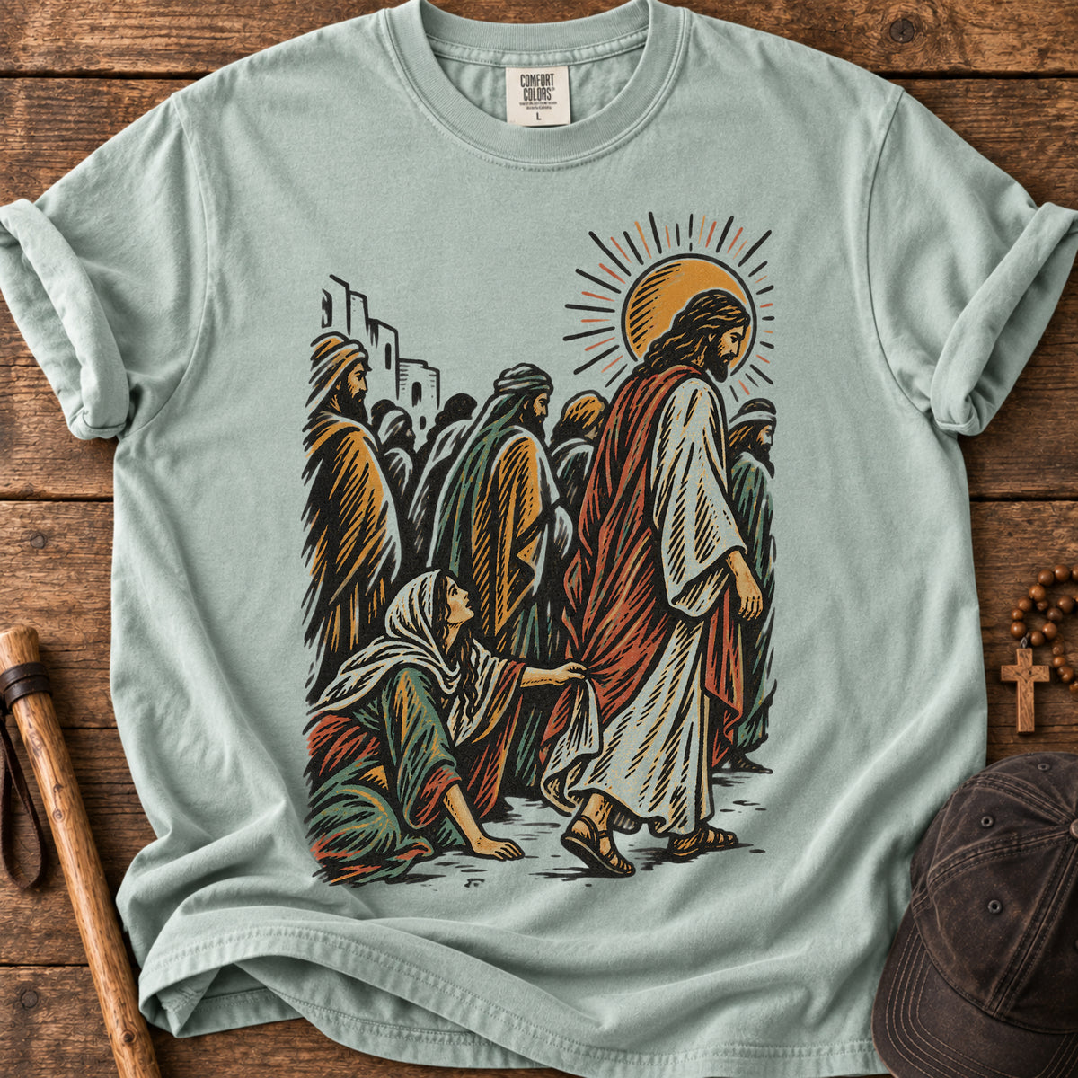 Jesus Walking Among the Crowd Tee in Bay
