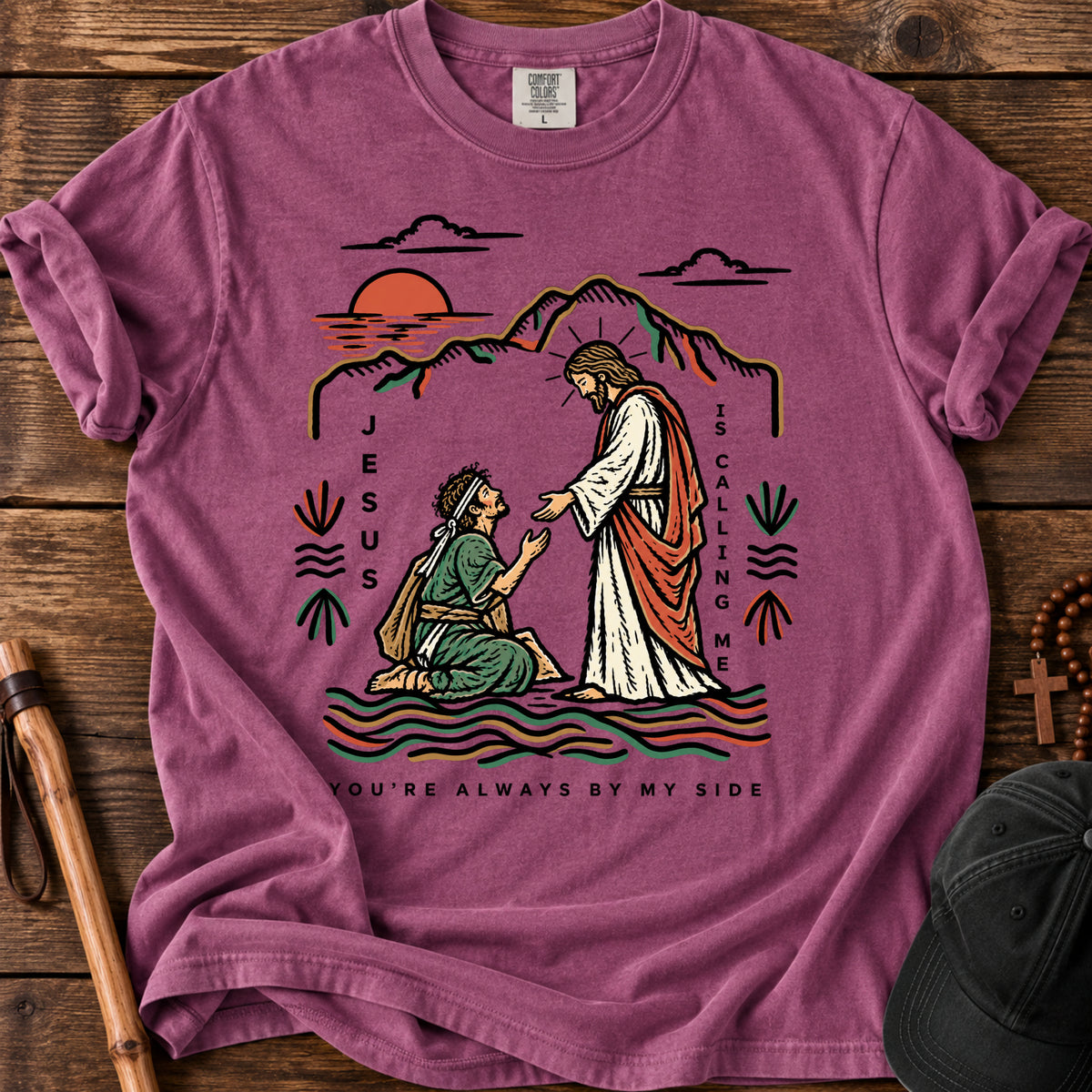 Jesus Standing With Me Tee in Berry