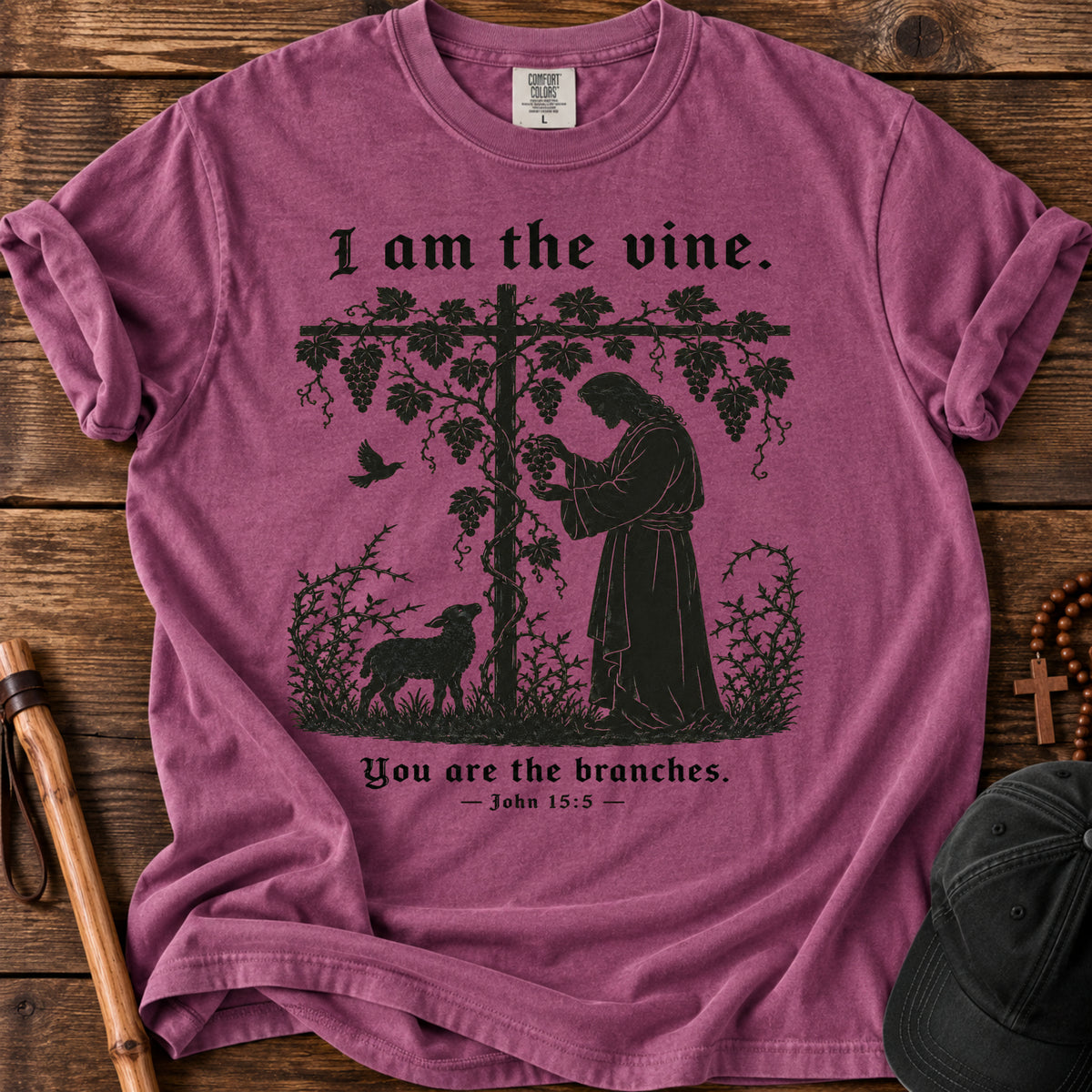I Am the Vine Tee in Berry