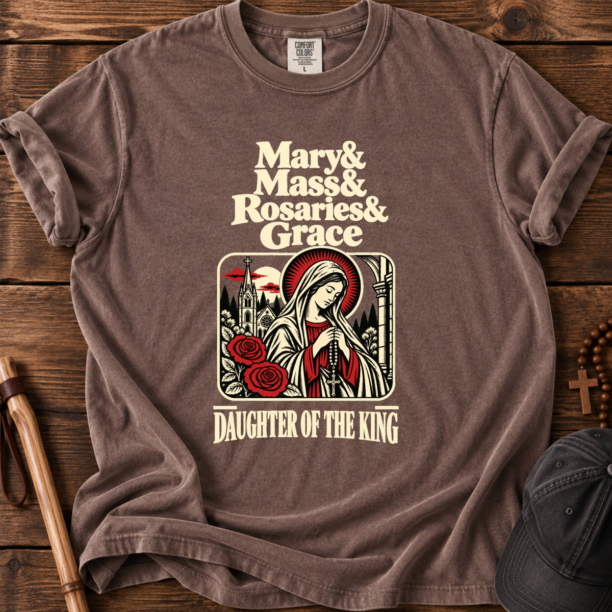 Mary & Mass Daughter of the King Tee in Espresso