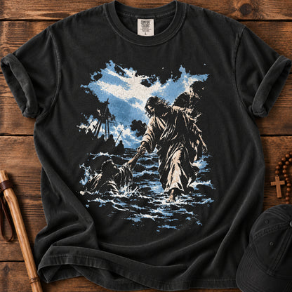 Jesus Lifts Peter Tee in Black
