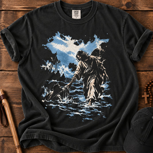 Jesus Lifts Peter Tee in Black