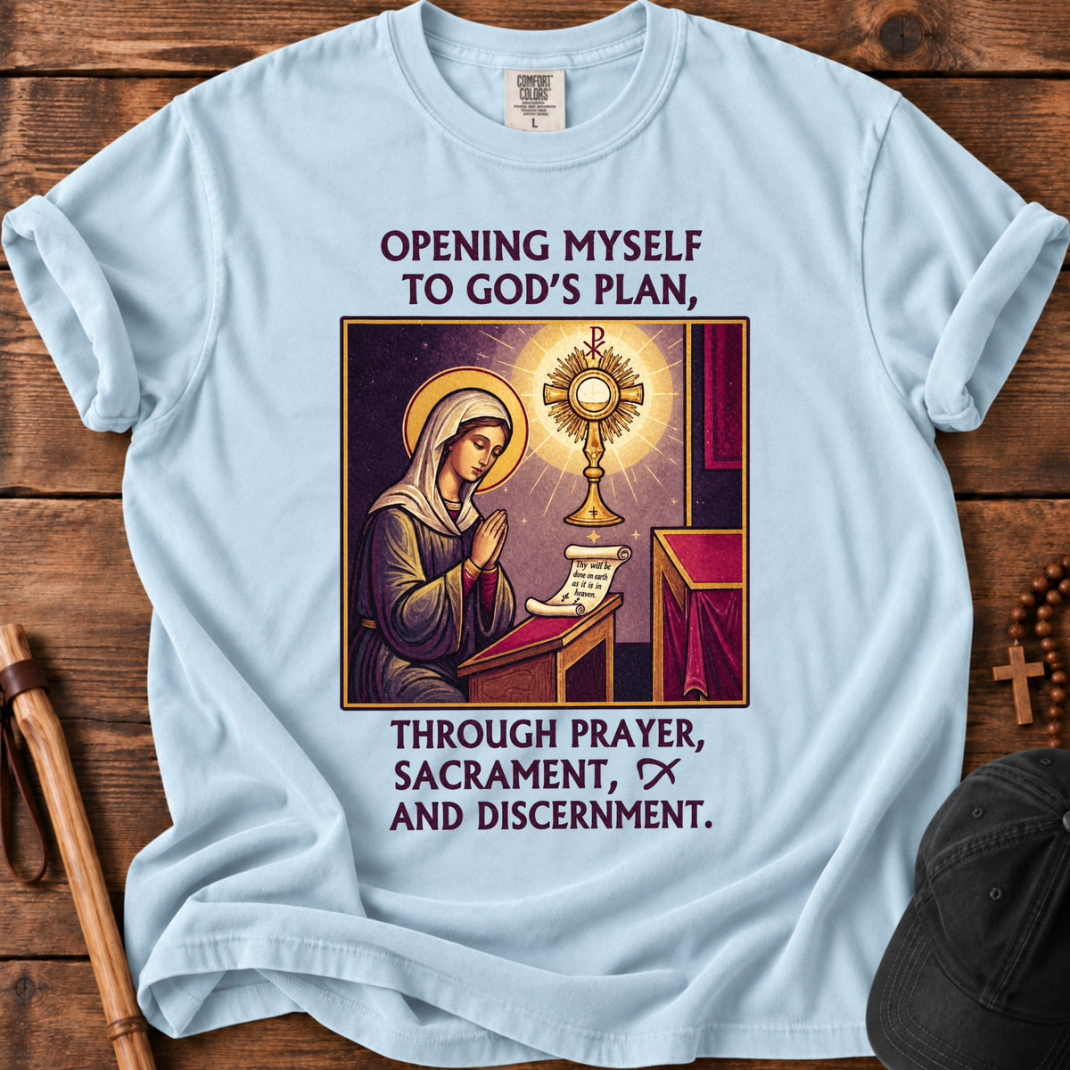 Opening Myself to God's Plan Tee in Chambray