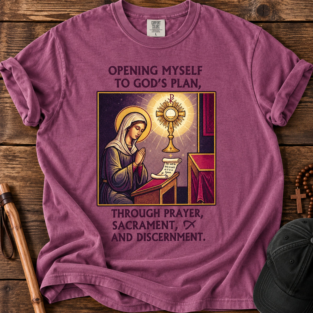 Opening Myself to God's Plan Tee in Berry