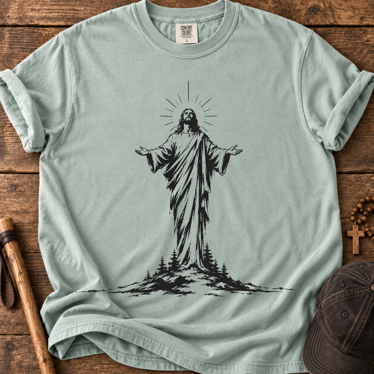 Jesus On The Mountain Tee in Bay