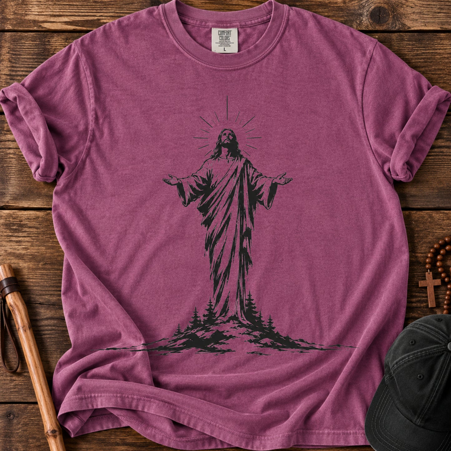 Jesus On The Mountain Tee in Berry