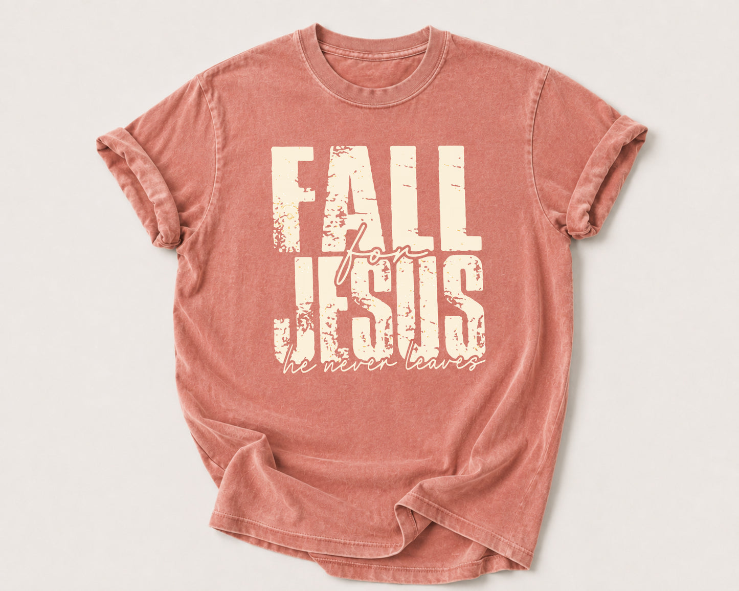 Fall Jesus T-Shirt - Vintage Washed Faith Tee in Brick