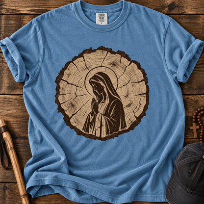 Virgin Mary Woodgrain Tee in Blue Jean