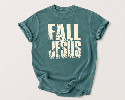 Fall Jesus T-Shirt - Vintage Washed Faith Tee in Blue Spruce