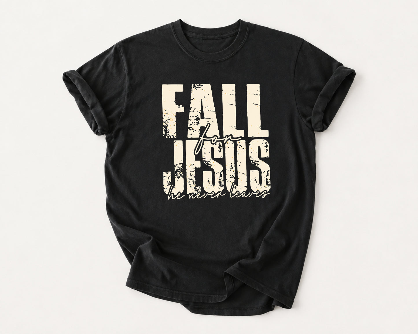 Fall Jesus T-Shirt - Vintage Washed Faith Tee in Black