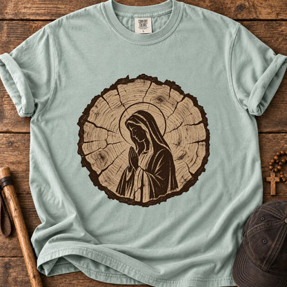 Virgin Mary Woodgrain Tee in Bay