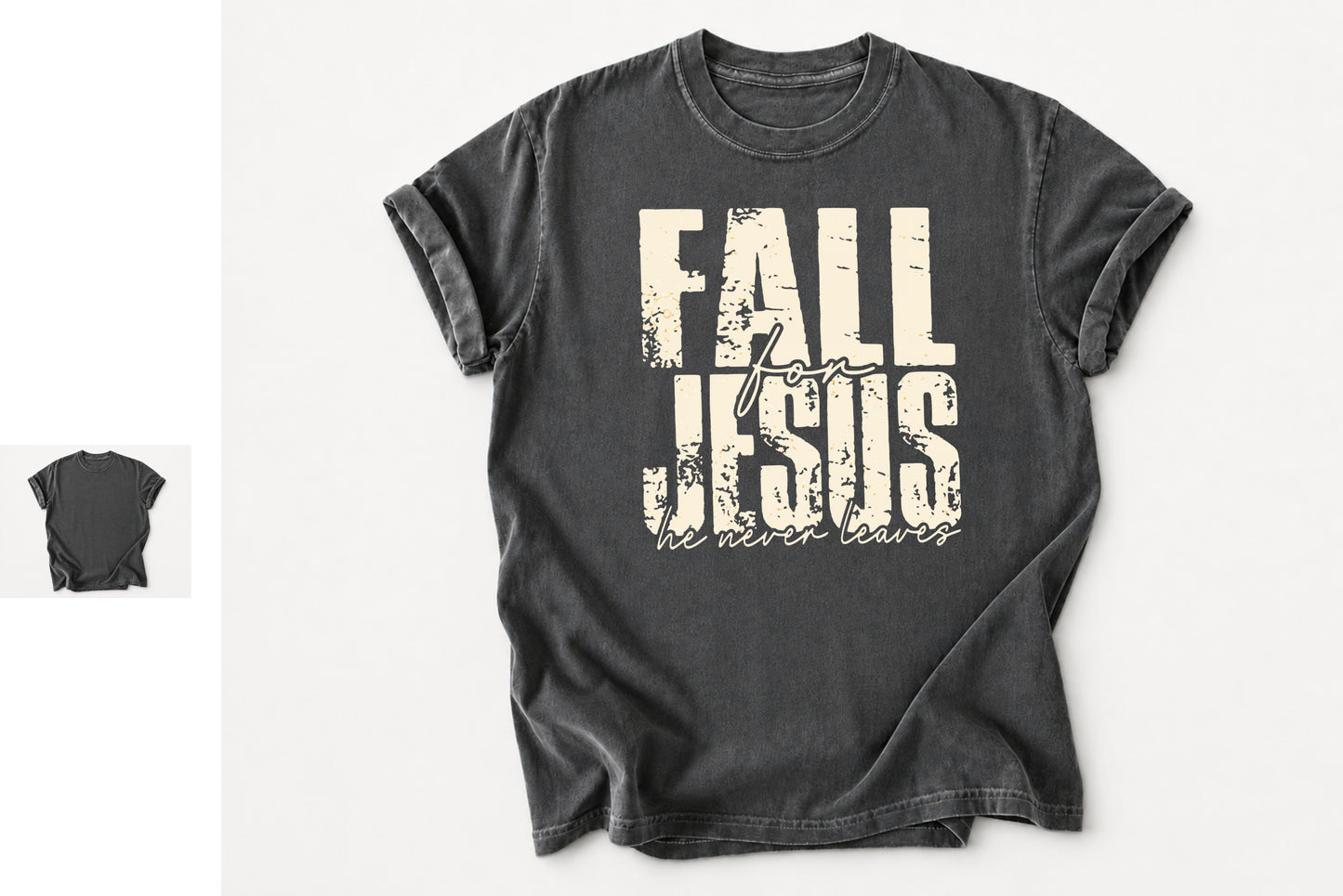 Fall Jesus T-Shirt - Vintage Washed Faith Tee in Pepper